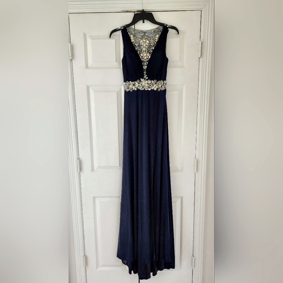 Tony Bowls Size 0 Dark Blue Sequined Prom Dress - worn one time - Picture 1 of 11